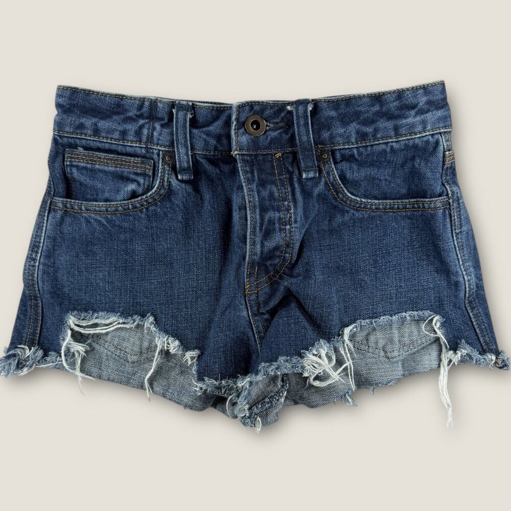 Free People Denim Shorts W 24 High Rise Button Fly Distressed Cutoff Blue